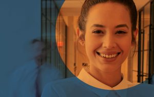 Photo of a woman smiling, stock image