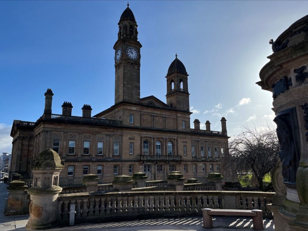 Paisley town hall against blue sky